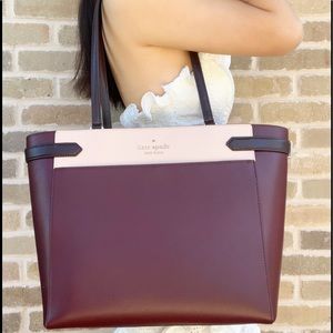 Kate Spade Staci Laptop Tote Triple compartment Leather Pink Rose Smoke Multi